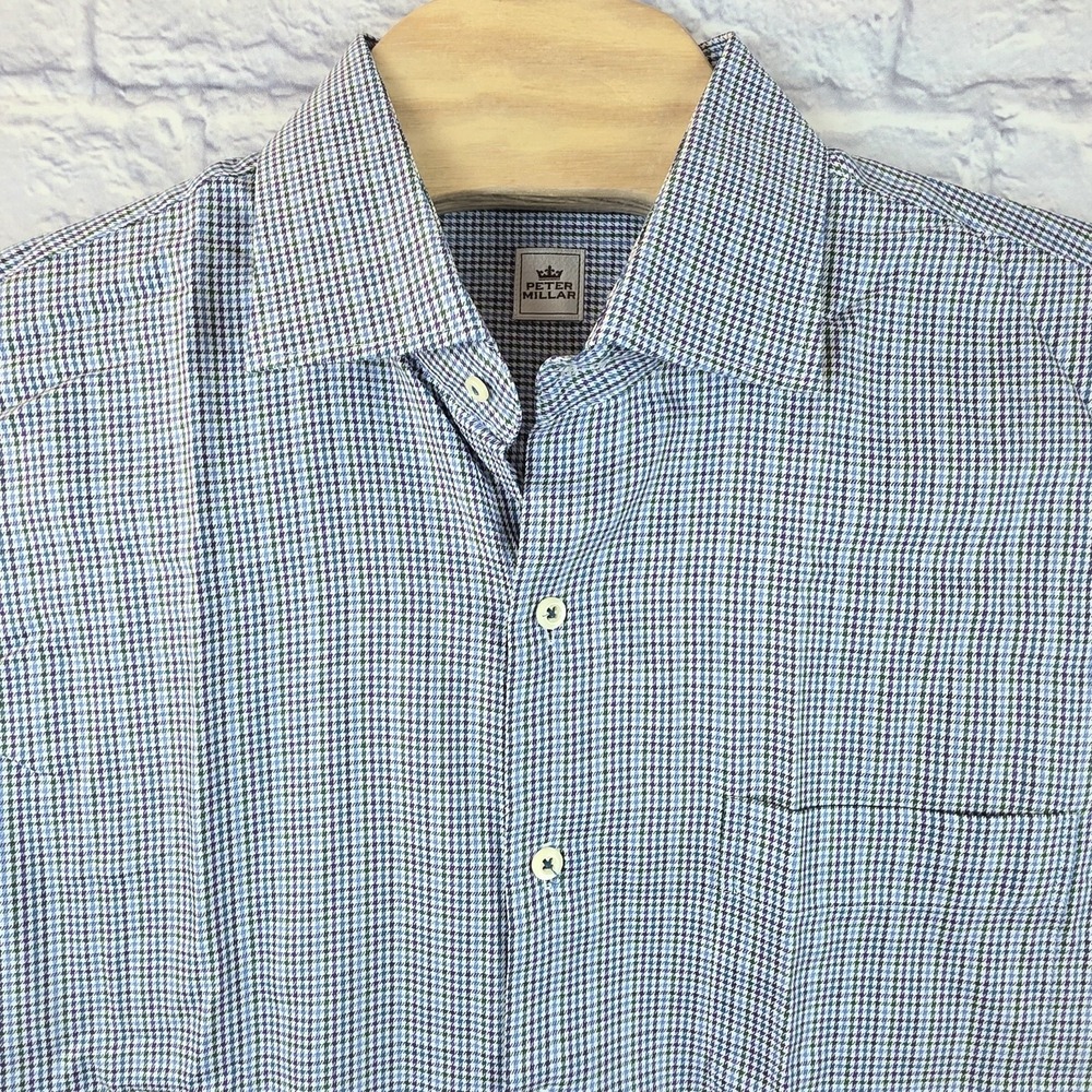 Peter Millar Mens Multicolor Check Long Sleeve Button Up Cotton‎ Shirt Size XL